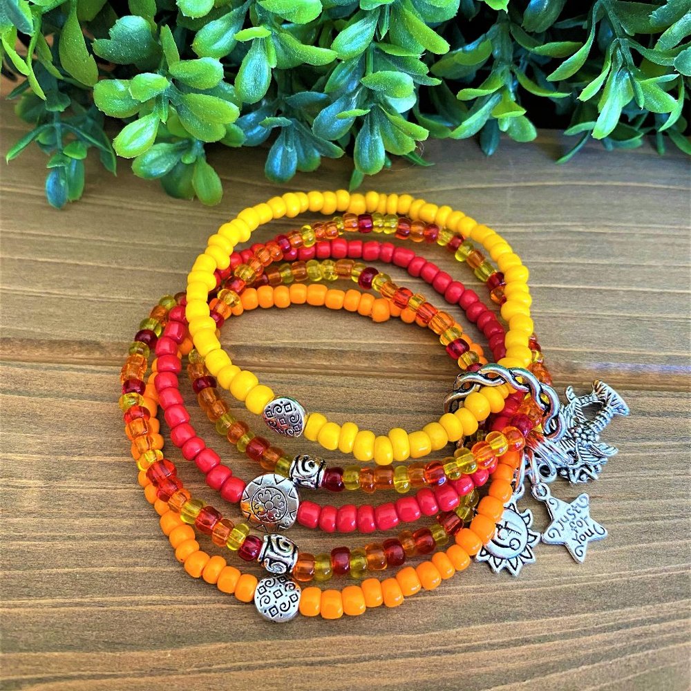 New Stack of 5 Boho Bracelets Southwest Colors - Picture 4 of 6